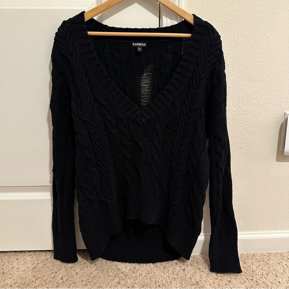 Express Black Ripped V-Neck Oversized Sweater Size S - Picture 5 of 8